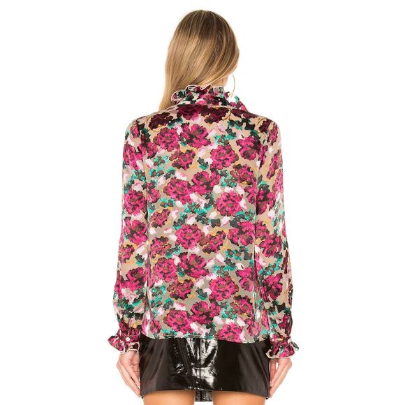 SALONI Emile Floral‎ Print Button Front Silk Top In Blossom Cloudy Rose Size 0 - Picture 3 of 16